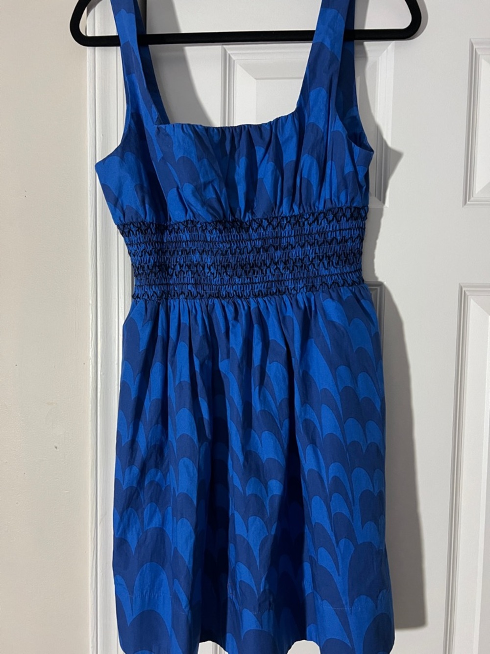 NWOT Maeve Blue Wave-Print Smocked Waist Casual Dress